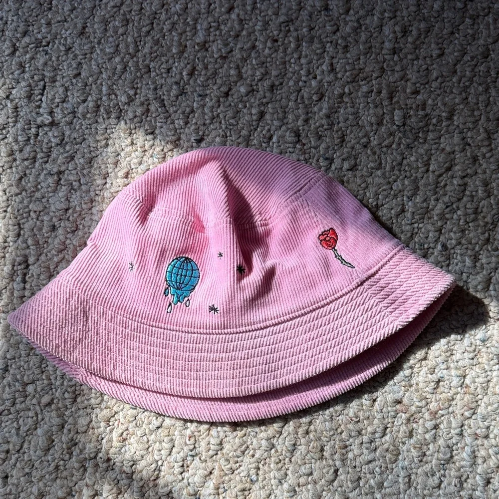 A LAB Pink corduroy Bucket Hat with Embroidery